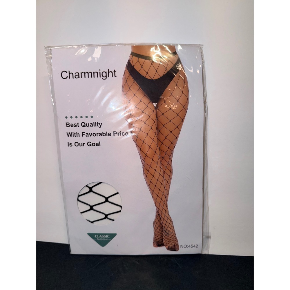 Charmnight Black‎ Fishnet Pantyhose Wide Diamond Mesh Tights NO 4542 Sz S-XXXL